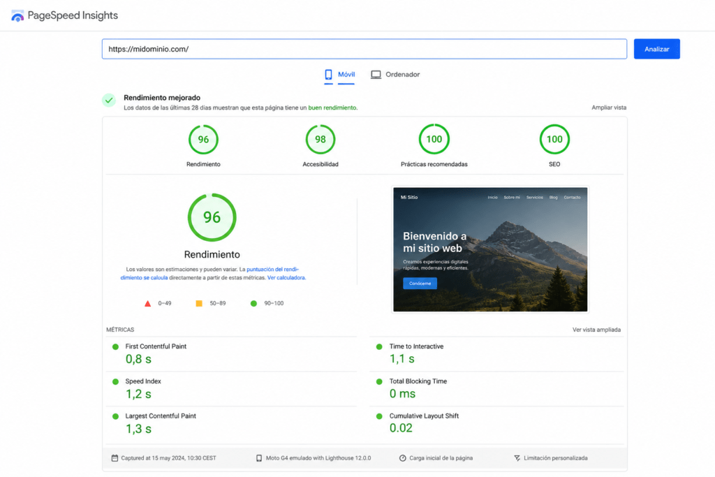 pagespeed insights wordpress resultado