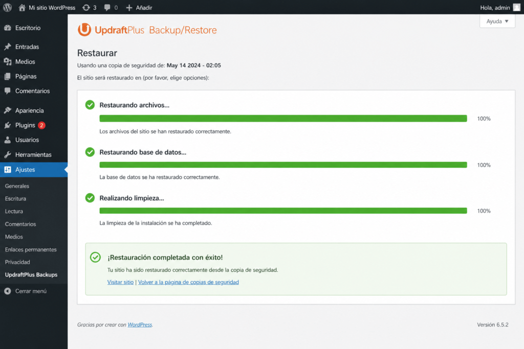 restaurar backup wordpress